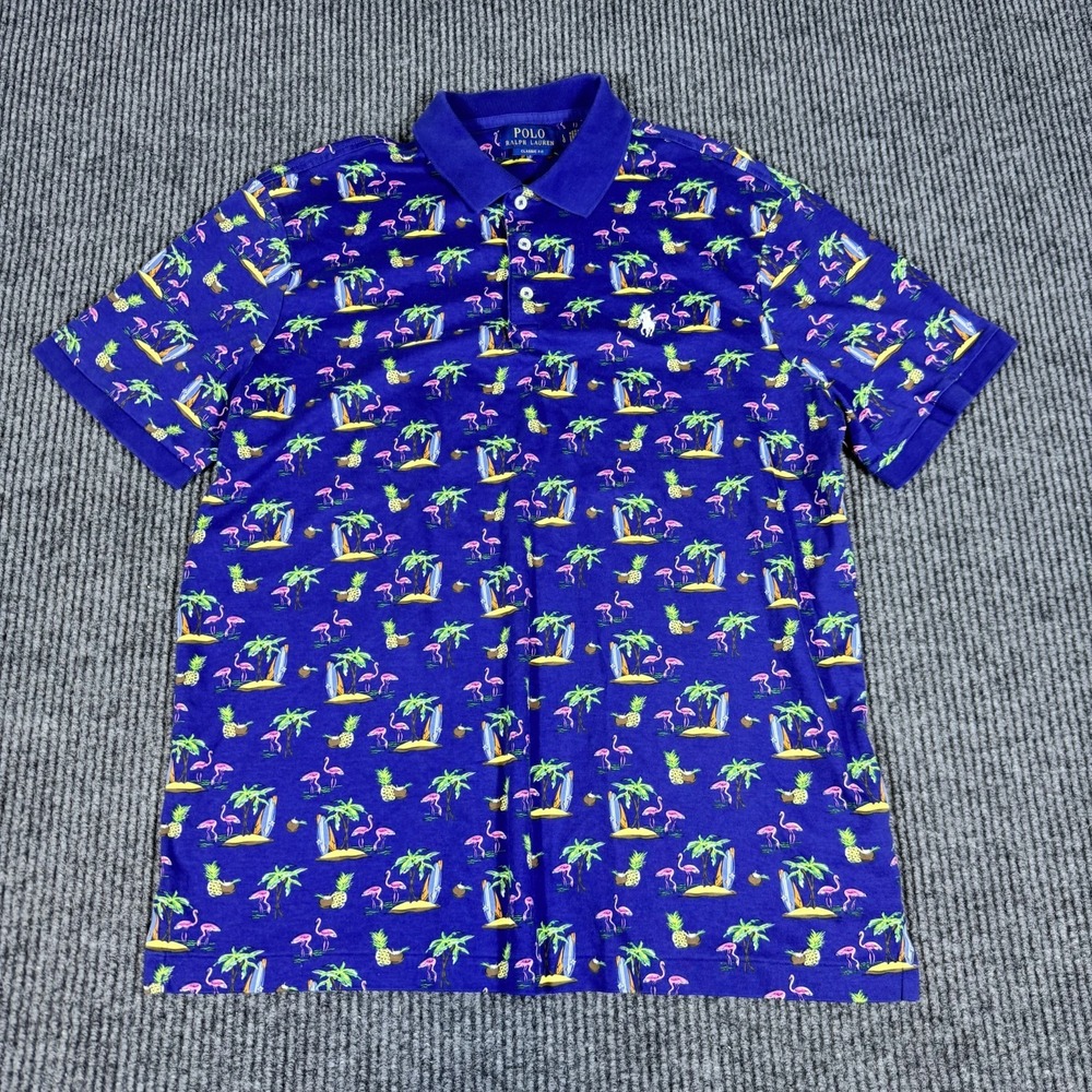 Polo Ralph Lauren Polo Shirt Beach Graphic AOP All Over Print Short Sleeve Large